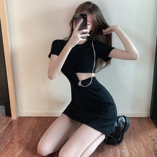 2021 Hollow Out One Piece Dress Summer Korean Temperament High Waist Tight Bag Hip Fashion WomenS Clothing