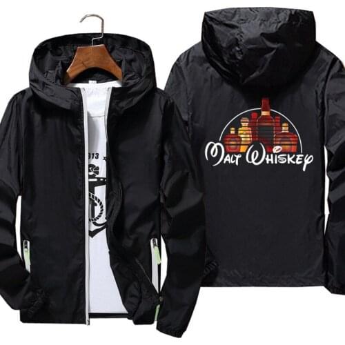 Malt Whiskey Alcohol Drunk Plus Size 7XL Bomber Jacket Men Reflective Sunscreen Skin Windbreaker Thin Hooded Coat Outwear Black