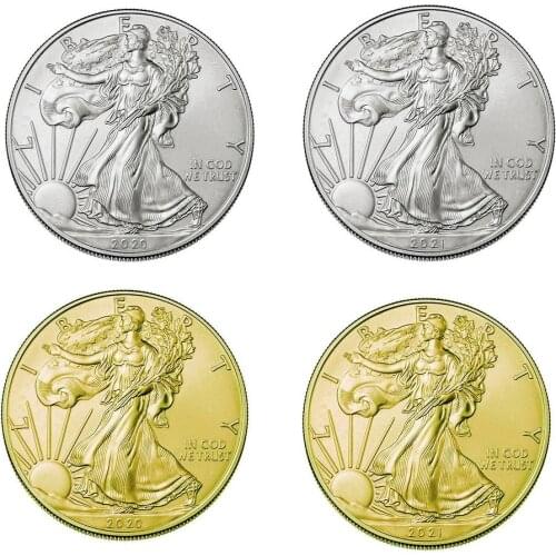 Gold Silver Collectibles Coins US 2020/2021 Statue Of Liberty Eagle Coin Commemorative Gift Steel Core Home Decoration 40x3mm