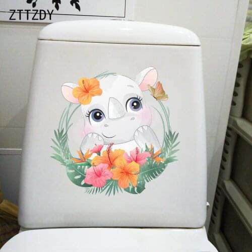 ZTTZDY 22.6CM×22.7CM Happy Little Rhino Home Bedroom Decoration Wall Stickers WC Toilet Accessories T2-1030