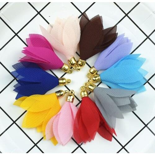 10pcs/lot 4.5x2.5cm Fabric Flower Tassel Pendants for Keychain Cellphone Straps Earring Making Accessories / Jewelry Finding