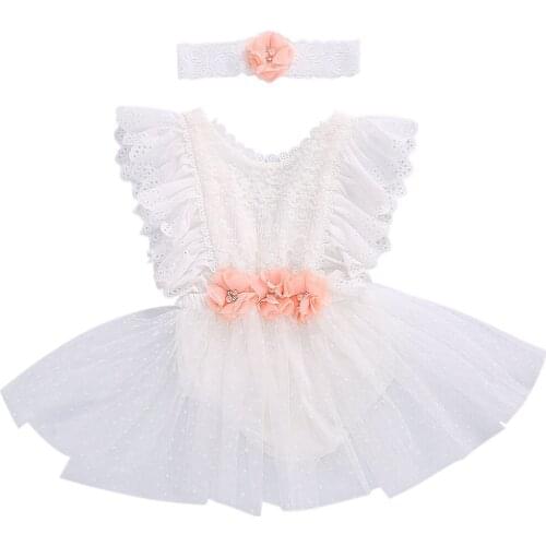 2020-07-23 Lioraitiin 0-24M Fashion Baby Girl Summer Romper off Shouler Fly Sleeve O-Neck Lace Patchwork Dress Jumpsuit