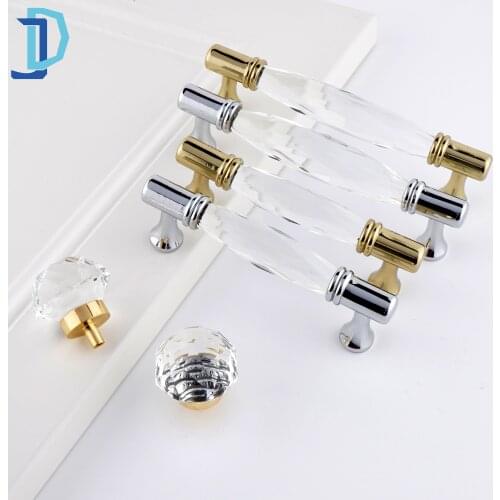 3.5/5.0'' Crystal Long Handle Zinc Alloy Handles for Furniture Crystal Cabinet Knobs Drawer Wardrobe Pull