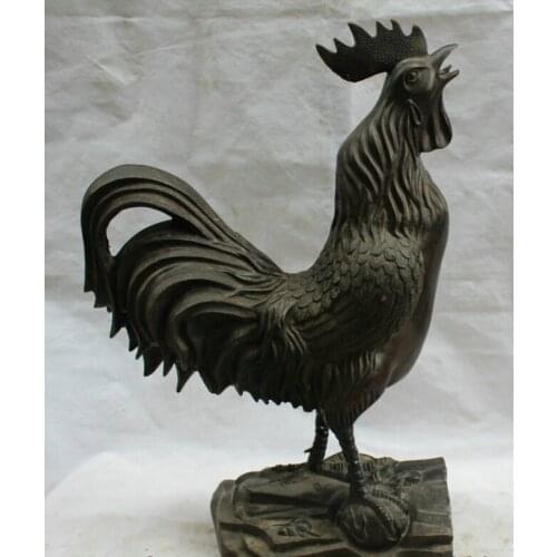 FREE SHIPPING S1910 24" China Bronze Folk animal Fengshui Zodiac Year Rooster Cock Statue sculpture