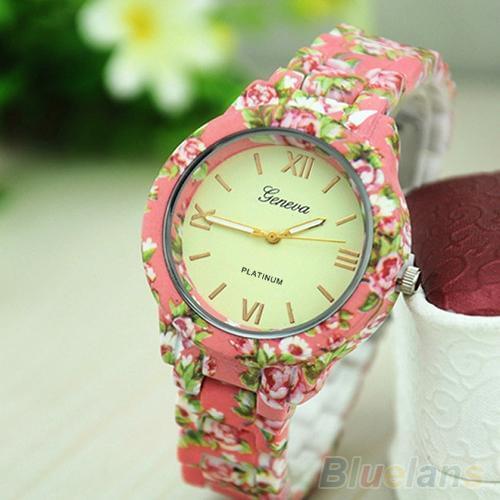 Women Wrist Watch Fashion Geneva Floral Printed Band Clock Round Dial Analog Quartz Wrist Watch reloj mujer Ladies Watch