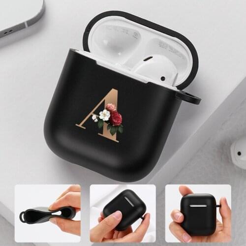 For Apple AirPods case Cute Floral Gold Initial alphabet Letter For Airpods 2 Case Silicon Bluetooth Earphone Cover airpod case