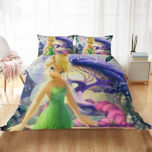 Disney Tinkerbell Fairy Secret of Cover Wings Bedding Set Quilt Cover with Pillowcases Full Size Duvet Set for Children Gifts
