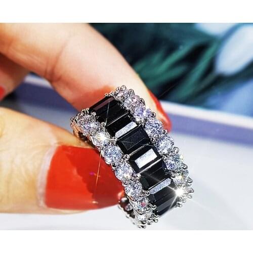 DIWENFU Real 18K White Gold Obsidian Jewelry Ring for Women Men Fine 14k Gold Jewelry Wedding Bands Gemstone Bizuteria Rings Box