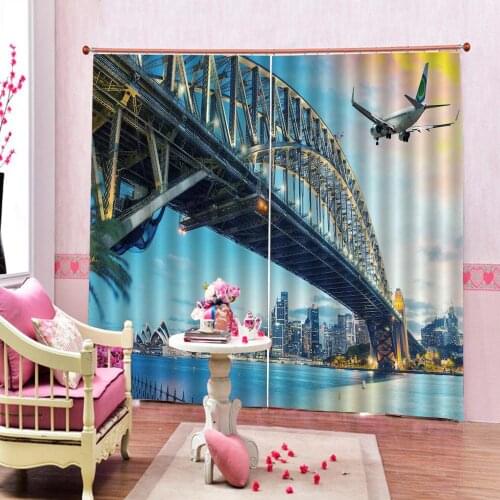 European Bridge Lighting Architecture Urban Landscape Room Curtains Large Window Living Room Bedroom Indoor Drapes