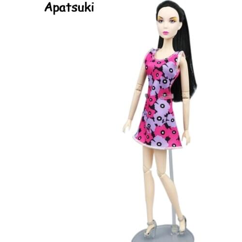 Purple Floral Dress Handmade Clothes For Barbie Doll Outfits Dollhouse Gown Summer Short Dresses for Blythe Licca Doll 1/6 Toys