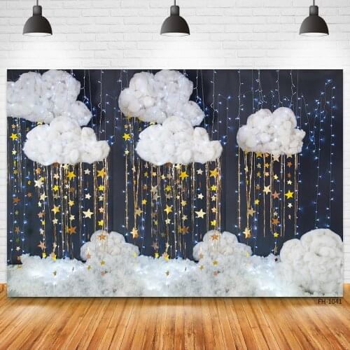 Gold Glitter White Cloud Indoor Decoration Backdrop Newborn Baby Shower Portrait Children Birthday Party Photography Backgrounds