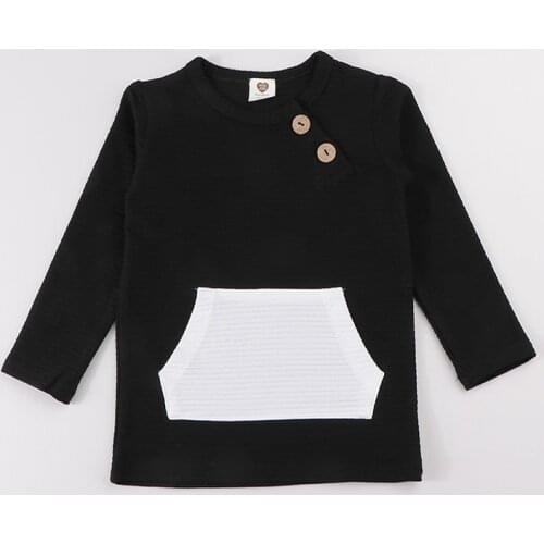 Top kds t-shirt long sleeves elegant outfit winter ribbed contrast pocket boy girls clothes autumn and winter children t-shirt