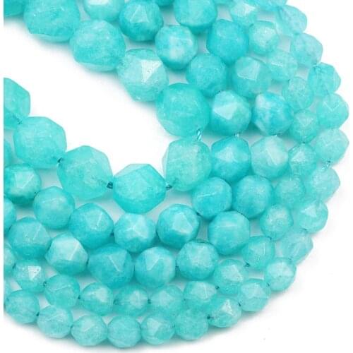 6/8/10MM Natural Stone Sky blue Amazonium Spacer Faceted Round Loose Beads For Jewelry Making DIY Bracelet Necklace Accessories