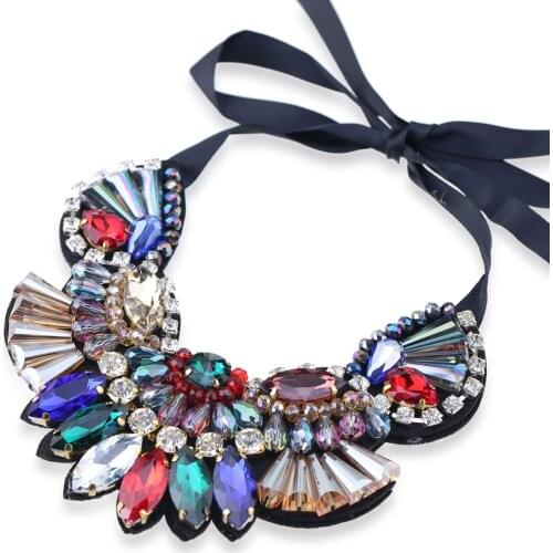 HAHA&TOTO Hot Selling Womens Evening Party Multicolor Handmade Crystal Necklace Statement Choker Necklace Pendant Jewelry