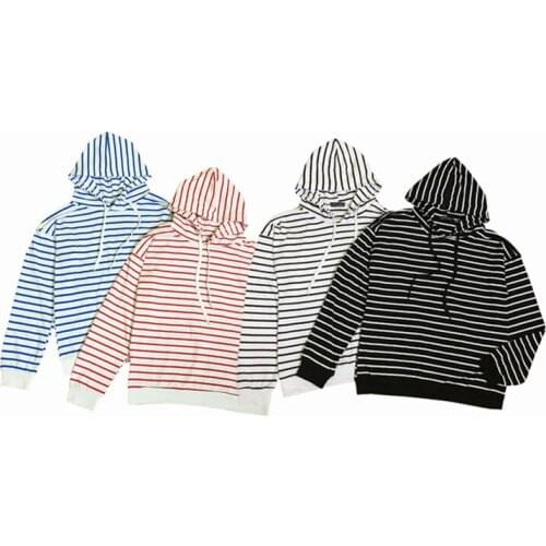 Korean Fashion Spring Thin Stripe Sweater with Hood Loose Style