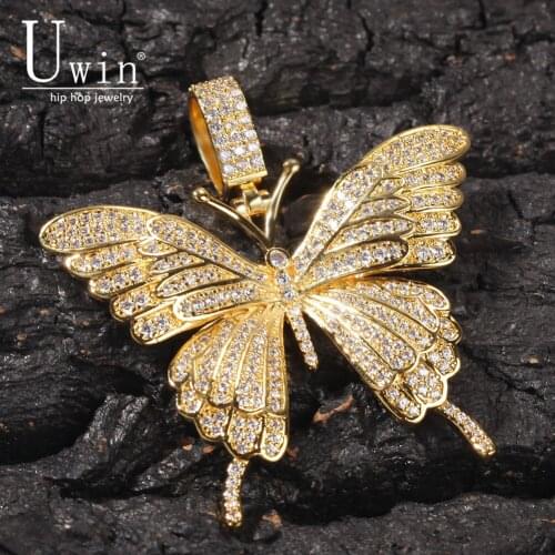 Uwin Iconic Butterfly Pendant Micro Paved Cubic Zircon Charm Necklace Men HipHop Jewelry For Gift Tennis Chain