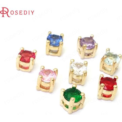 10PCS 6MM 24K Champagne Gold Color Plated Brass with Zircon Round Spacer Beads Bracelet Beads High Quality Jewelry Accessories
