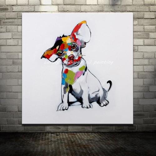 Mintura Hand Painted Modern Animals Dog Oil Painting On Canvas Abstract Poster Pop Art Wall Paintings For Living Room Home Decor