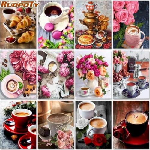 RUOPOTY 40×50CM DIY Painting By Numbers Picture Colouring Flowers Of Coffee HandPainted Oil Painting Unique Gift Home Decor