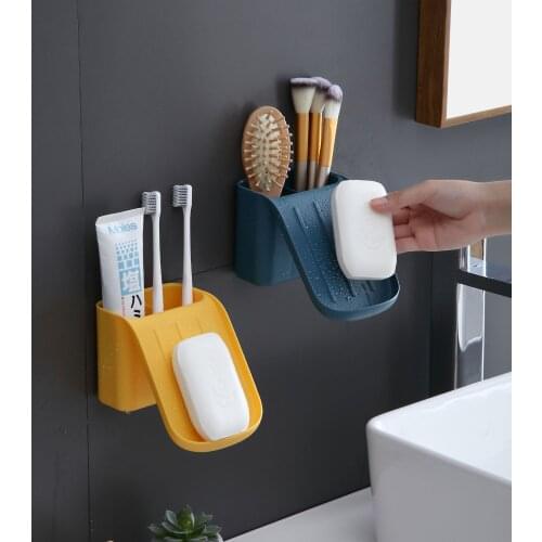 Bathroom Wall-mounted Soap Box Storage with Toothpaste Toothbrush Cup Shelf Drain Soap Holder Box Organizers Bathroom Supplies