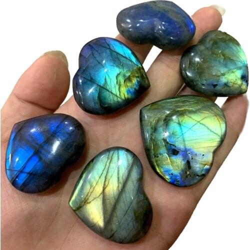 25-40mm Natural Stones Blue Light Labradorite Feldspar Golden Love shape Moonstone Hecatolite Mineral Samples Specimen