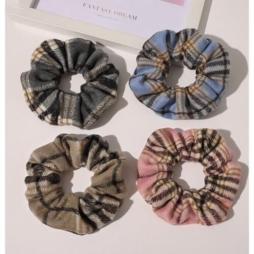 New Arrival 2020 Vintage Plaid Hair Scrunches Women Woolen Elastic Bands For Hairstyles Ponytail Pigtail Hairbuns Hair Ties