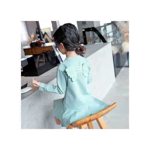 New 4-8-year-old girl baby spring dress children long-sleeve T-shirt fashion childrens clothing round neck casual wings dress
