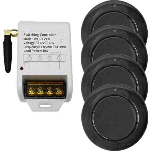 New DC12V 24V 36V 48V 30A 1CH Wireless Remote Control Switch System Receiver & 4*black wall Panel Sticky Remote