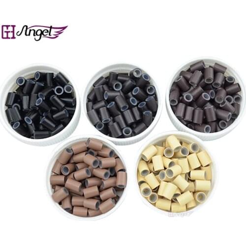 Wholesale 500pcs/Bottle 4.5*3.3mm Lined Silicone Copper Micro Rings Hair Beads for Human Hair Extensions Braids Tools