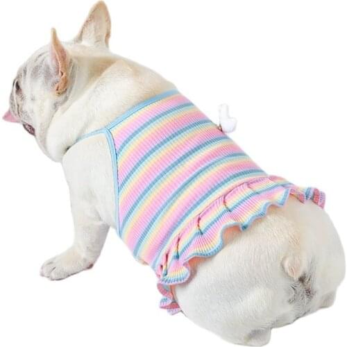 Wholesale Pet Dog Costume Corgi Teddy French bulldog Camisole Clothes Summer Thin vest Dress Colorful Stripes Pit Bull Clothing