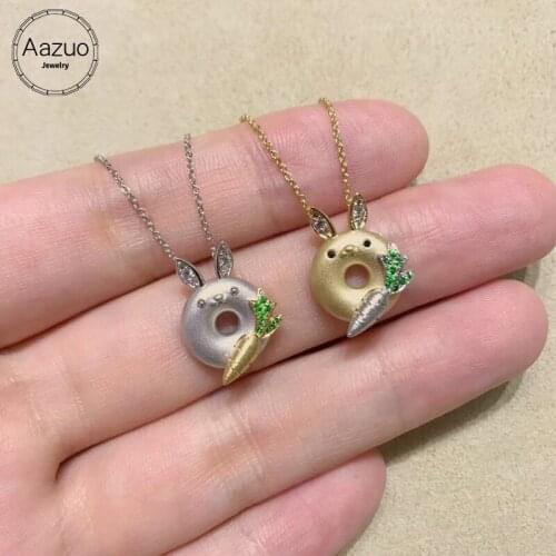 Aazuo 100% Real 18K Gold Natrual Tsavorite Real Diamond Lovely Animals Rabbit Koala Ccattle Necklace gifted for Women Baby Au750