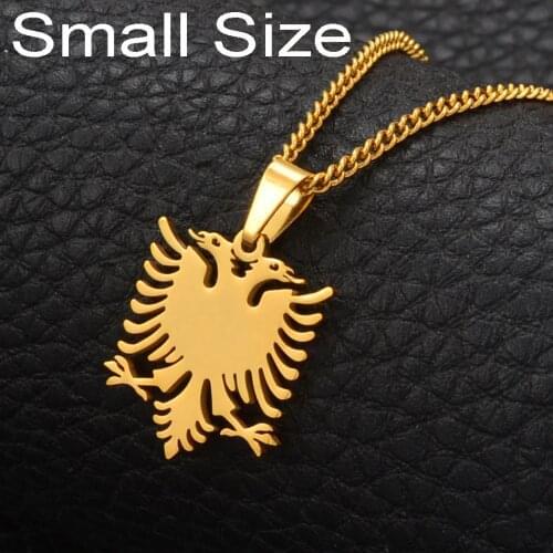 Anniyo Albania Eagle Small Size Pendant Necklaces Gold Color & Stainless Steel Jewelry Ethnic Gifts for Women Girls Kids #110221