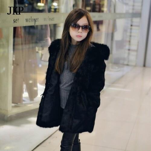 Genuine child Rabbit Fur Hooded fox fur collar coat Fashion Winter Real Rabbit Fur Women Coats