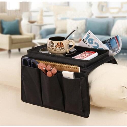 Hanging Storage Bag Couch Armchair TV Remote Control Cellphone Sofa Armrest Organizer With 4 Pockets Cup Holder Tray