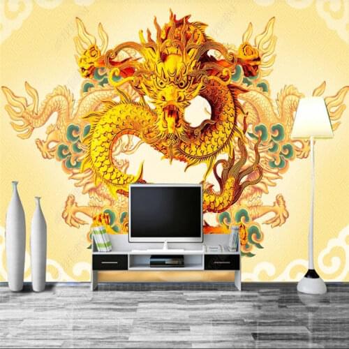 Custom Chinese Style Dragon Gloden Background Wall Paper 3D Hotel Restaurant Industrial Decor Mural Wallpaper Papel De Parede 3d