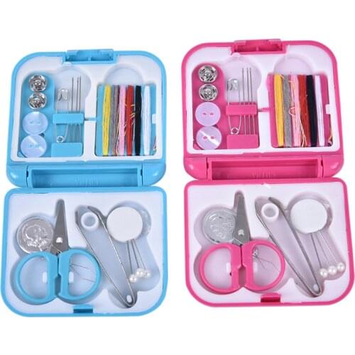 1 box Portable Travel Sewing Set Kits Storage Box Needle Threads Scissor Thimble Buttons Pins Home Sewing Accessories