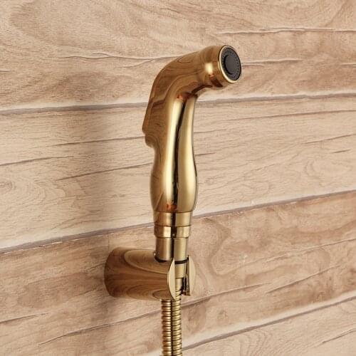 Luxury Gold ABS plastic shower Spray set handheld toilet shower spray jet Complete set golden shower head 1.5m hose holder set