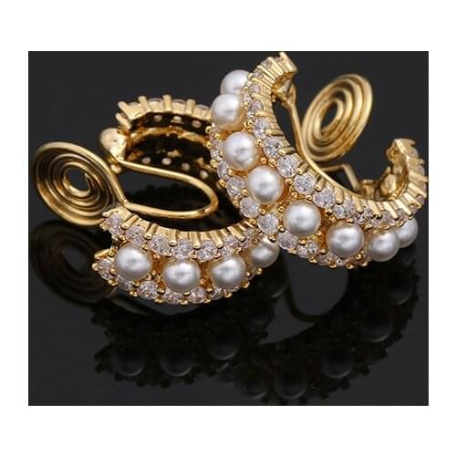 New Design Exquisite Small Semicircle Vintage Simulated Pearl Zirconia Clip on Hoop Earrings No Pierced Women Fashion Pendientes