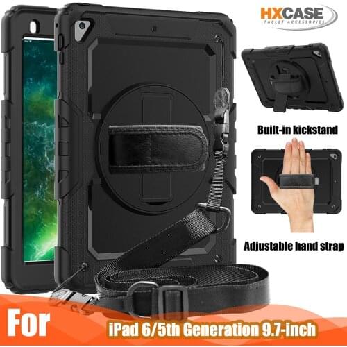 360 rotation hand strap silicone case for ipad 2017 2018 universal cover with front screen protector for ipad pro 9.7/air 2