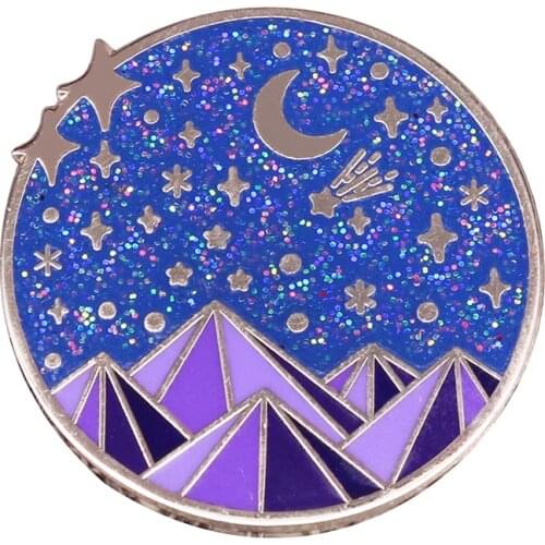 Pretty starry night glitter badge mountain landscape nature jewelry