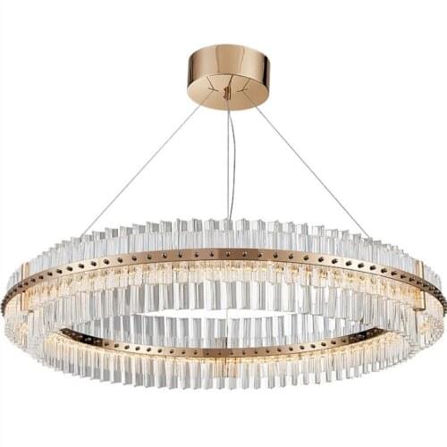 Postmodern round crystal living room lighting designer atmosphere luxury duplex building LED restaurant chandelier