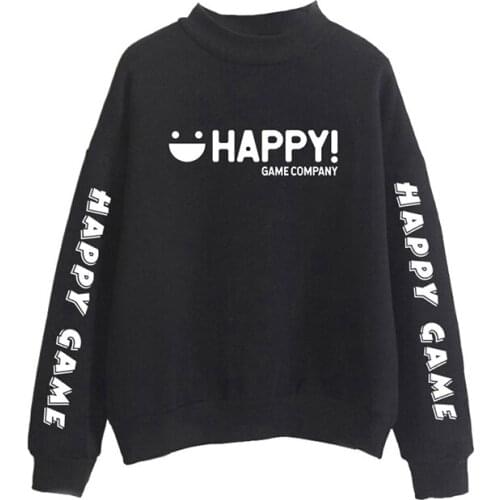 Happy Game High Collar Hoodies Sport Men Women Capless Sweatshirts Tops Long Sleeve Harajuku Hoodie Pullover Black White Clothes