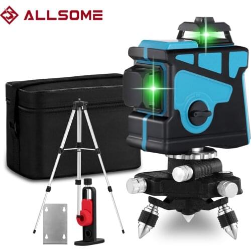 ALLSOME 12 Lines 3D Green Laser Level Self-Leveling 360 Degree Horizontal And Vertical Cross Lines Green Laser Line With Tripod