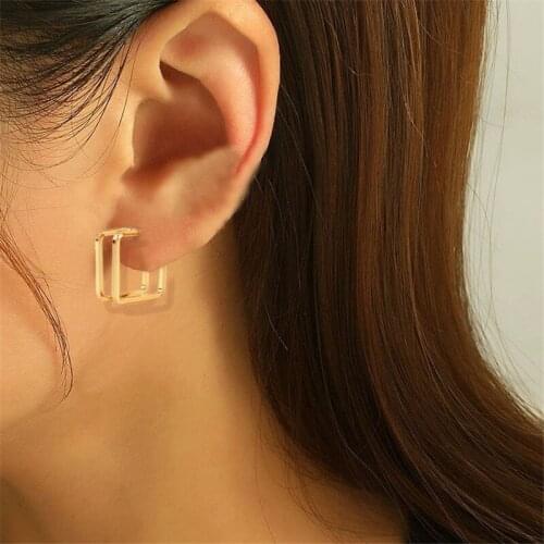 Vintage Trendy Cute Earrings Fashion Jewelry Hoop Earring Square Stud Earrings For Women Statement Hollow Earrings Girl
