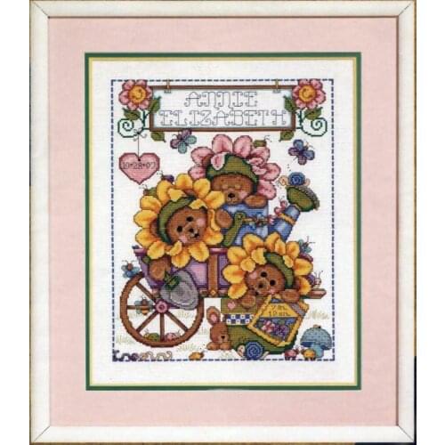 Jan Sunflower Bear Baby Birth Certificate Needlework,For Embroidery,DIY Arts Cross stitch kits Set Cross-Stitching Home Decor