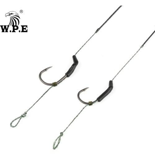 W.P.E 2pcs/pack Carp Fishing Hair Rig 4#/6# Wide Gape Hook 15LB/25LB Ready Made Boilie Tied Carp Fishing Tackle Accessories