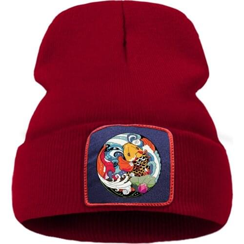 Cartoon Carp Funny Harajuku Print Winter Cap Street Fashion Warm Beanie Caps Simple Casual Unisex Caps Quality Comfort Hat