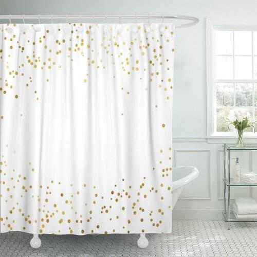 Yellow Border Gold Polka Dot Sparkle Shower Curtain Waterproof Polyester 72 x 72 Inches Set with Hooks