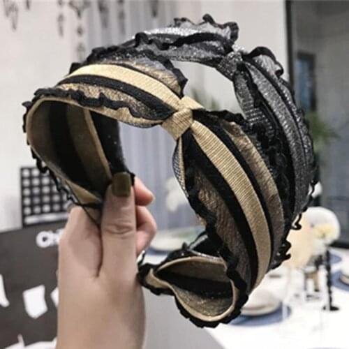 Lace Headband Romantic Style Women Hair Accessories Adults Headwear Wide Head Band Solid Hairband Knot Girls Hair Hoop