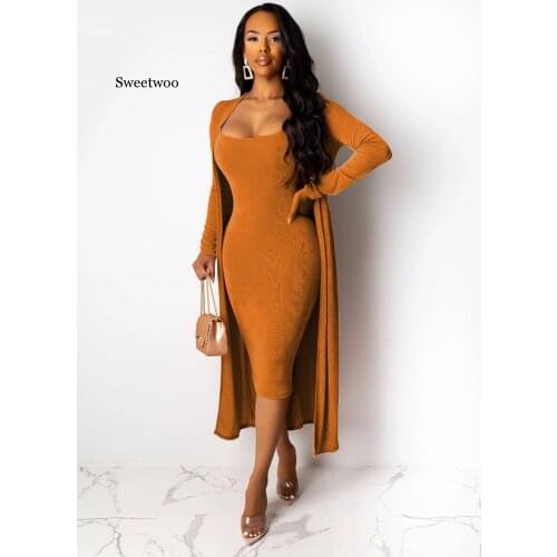 Women 2 Pieces Autumn Winter Velvet Outfits Long Sleeve Cardigans and Bodycon Dress Sets Classy Church Party Clothing